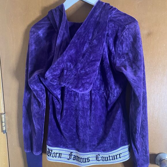 BORN FAMOUS COUTURE Velour Zip Hoodie Jacket "My First Love" Womens M Purple - Picture 3 of 10